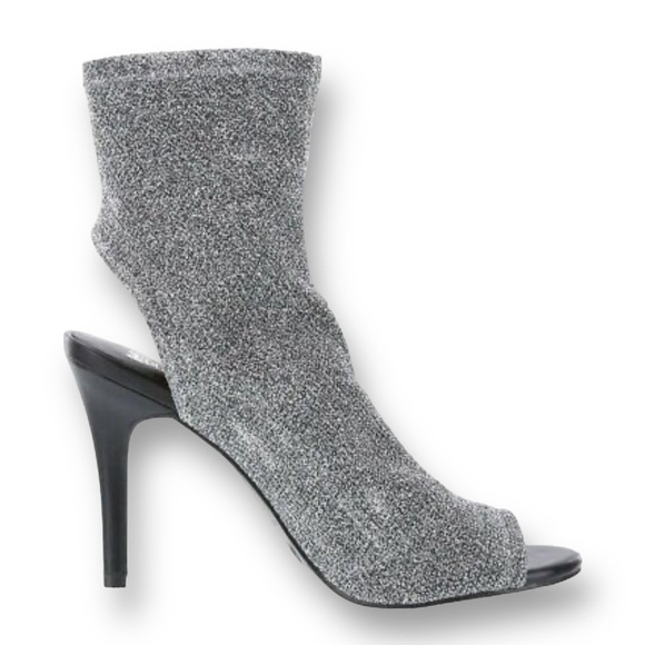 Silver Metallic Knit Sock Ankle Bootie Open Toe High Heel Women’s Size 6… - Picture 6 of 12